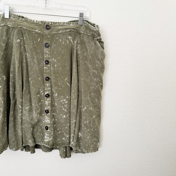 [Torrid] Olive Green Mineral Wash Button Front Skirtall A-Line Mini NWT Size 1X - Picture 10 of 13